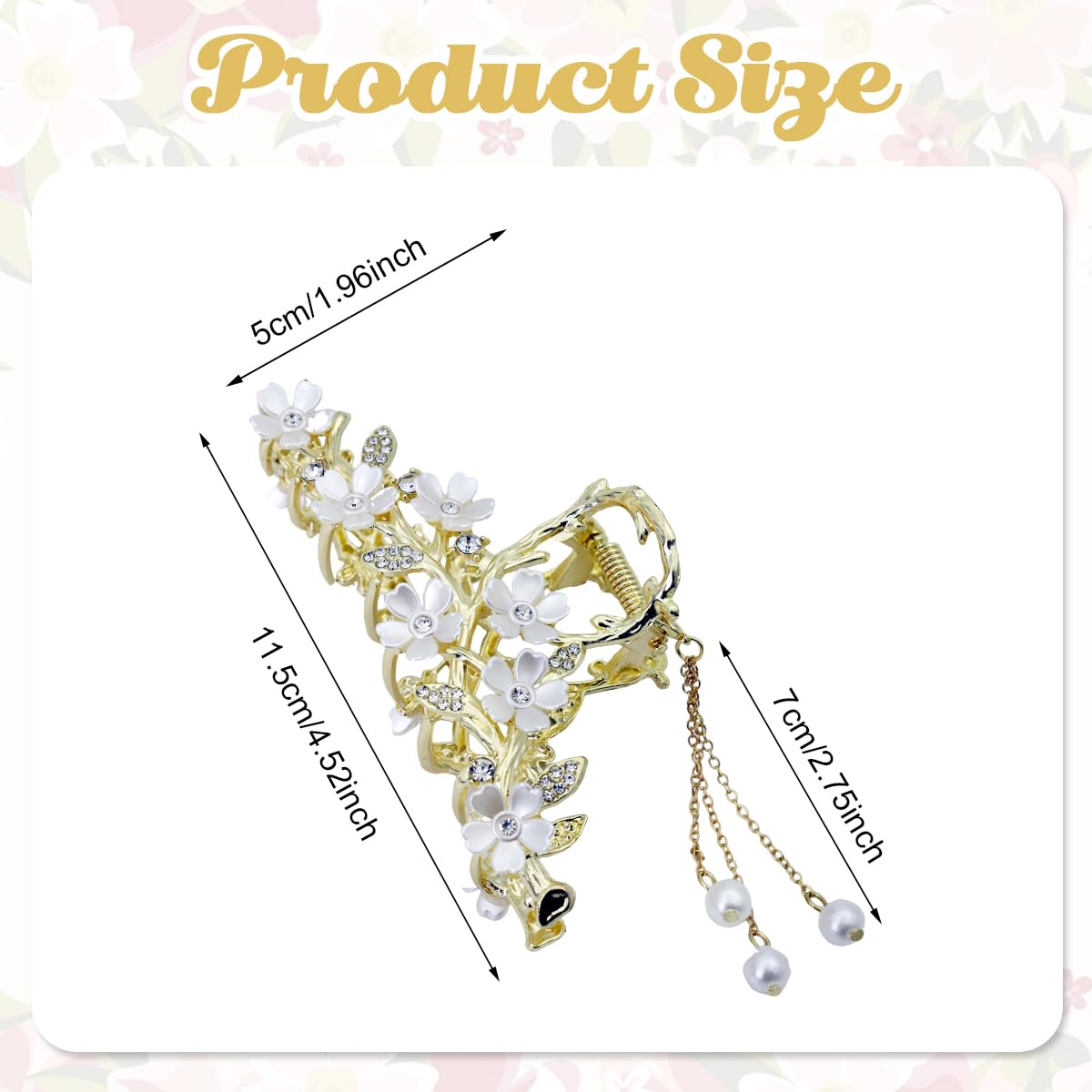 PALAY Big Hair Claw Clips for Women Jasmine Flower Claw Clip for Hair Stylish Tassel Rhinestone Updo Hair Clip French Large Metal Strong Hold Hair Jaw Clips