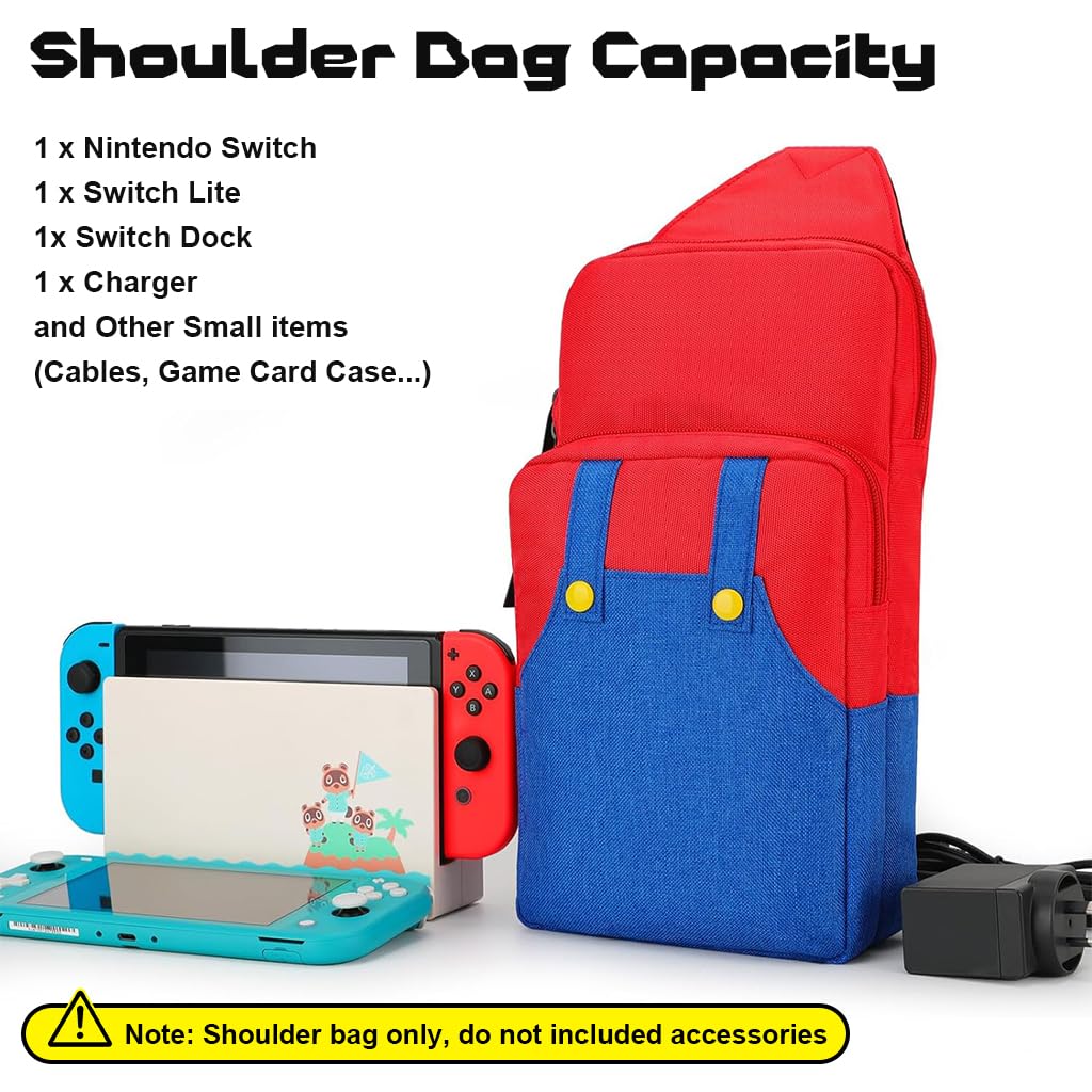 ZIBUYU Cute Travel Bag for Nintendo Switch/Lite/OLED/Steam Deck, Cartoon Mario Bag Accessory Bag, Portable Waterproof Backpack Switch Backpack Large Capacity Carrying Crossbody Shoulder Chest Gaming Bag Case