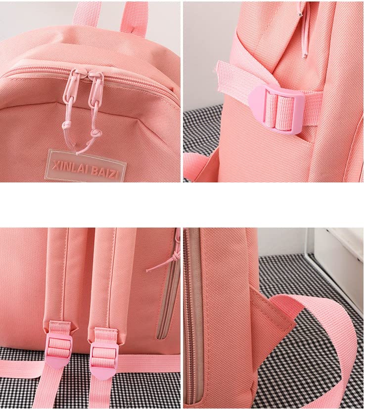 PALAY 5Pcs Set Cute Backpack for Girls Canvas Backpacks Set with Canvas Tote Bag Waterproof Multi-Pocket Kawaii School Backpack for Kids Laptop School Bag
