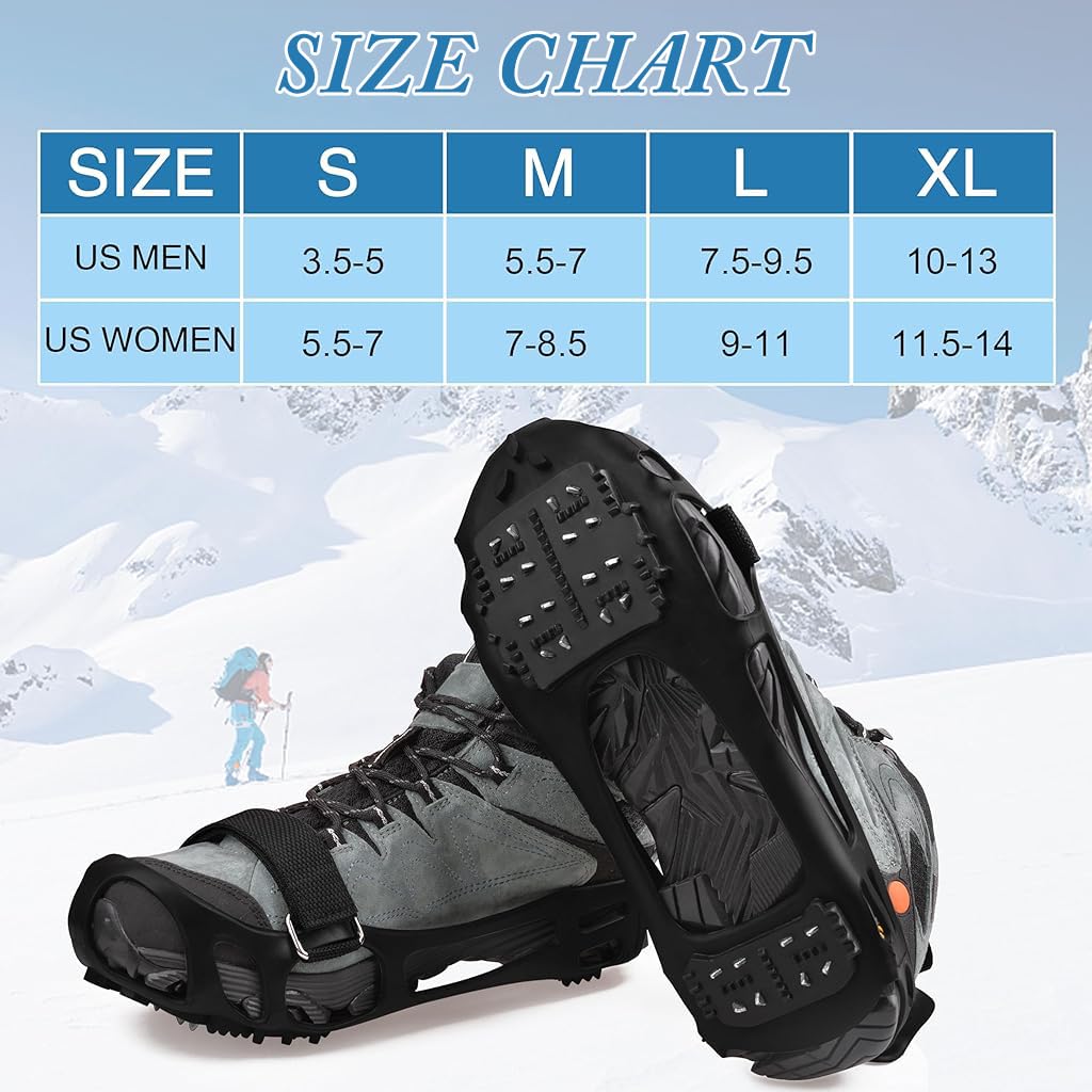 Proberos 1 Pair Ice Cleats for Shoes 24 Manganese Steel Spikes Design Ultra Strong Traction Anti-skid Ice Cleats with Fasten Straps Ice Cleats Outdoor Ice Cleats for Walking, Trekking, Hiking, M