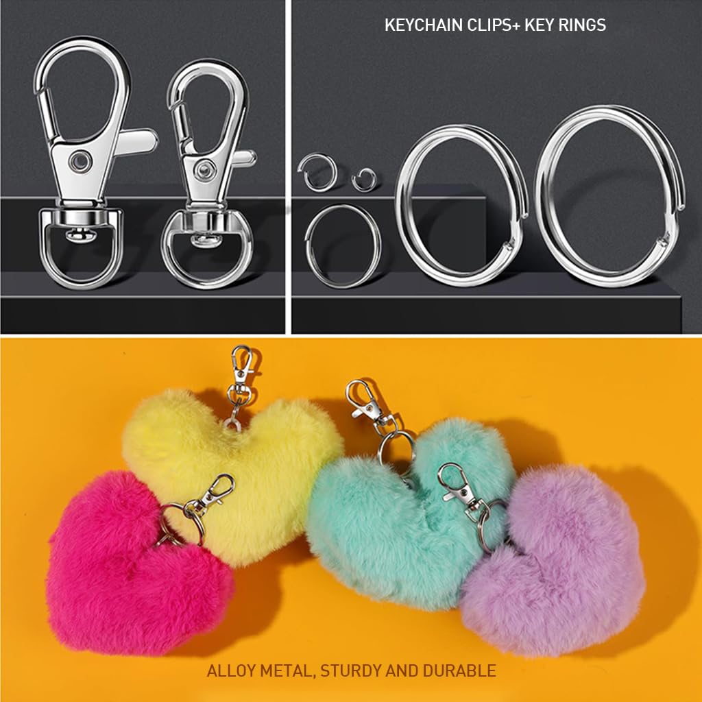HASTHIP 265Pcs Keychain Clips Kit with Key Rings, Swivel Snap Hooks, Metal Lobster Clasps, Jewelry Extender Chains, Jump Rings, DIY Key Chain Kit for Room Keys, Key Pouchs Accessories