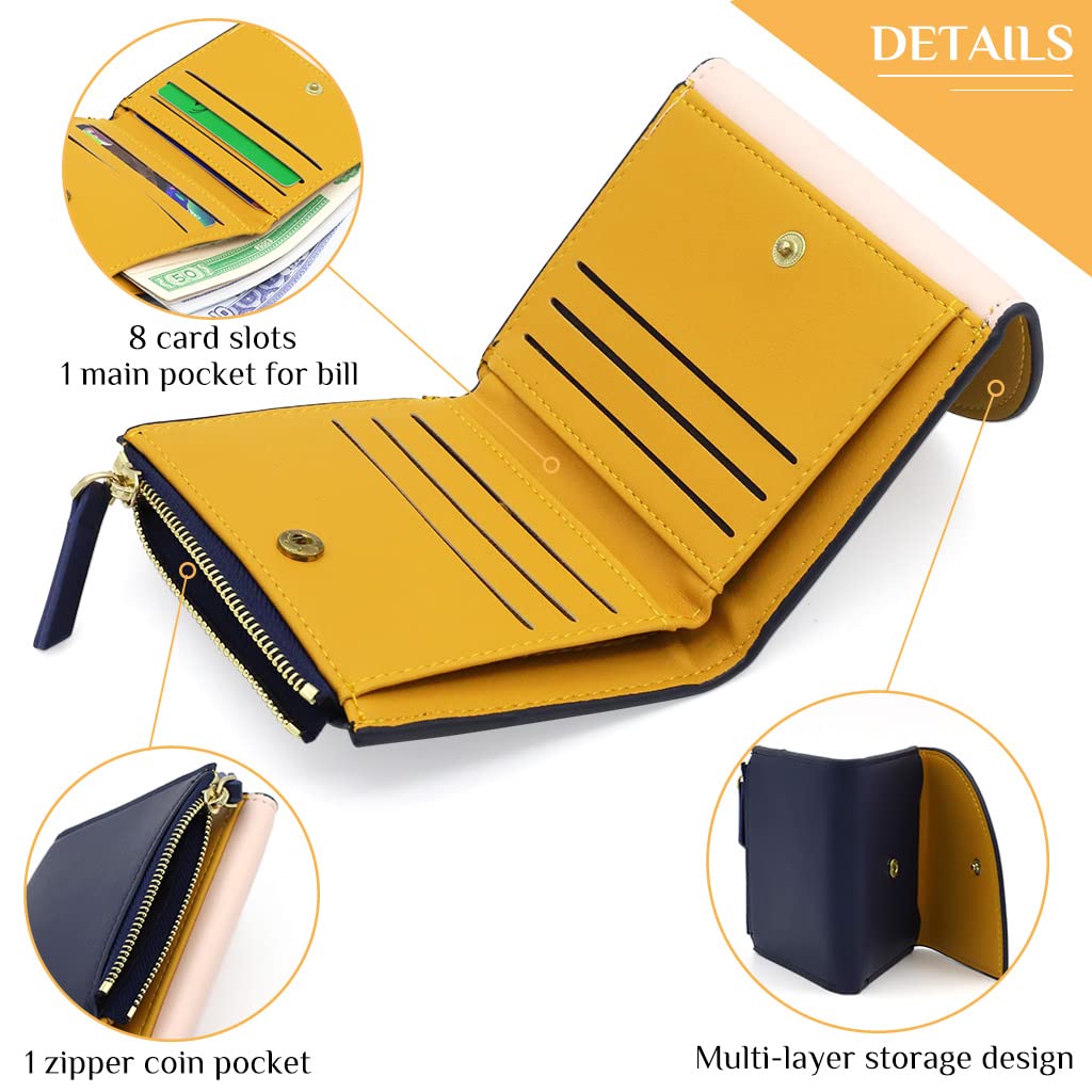PALAY Small Women's Wallet PU Leather Wallet Ladies Purse Stitching Contrast Credit Card Holder Mini Money Bag with Zipped Coin Pocket for Teenager Girls