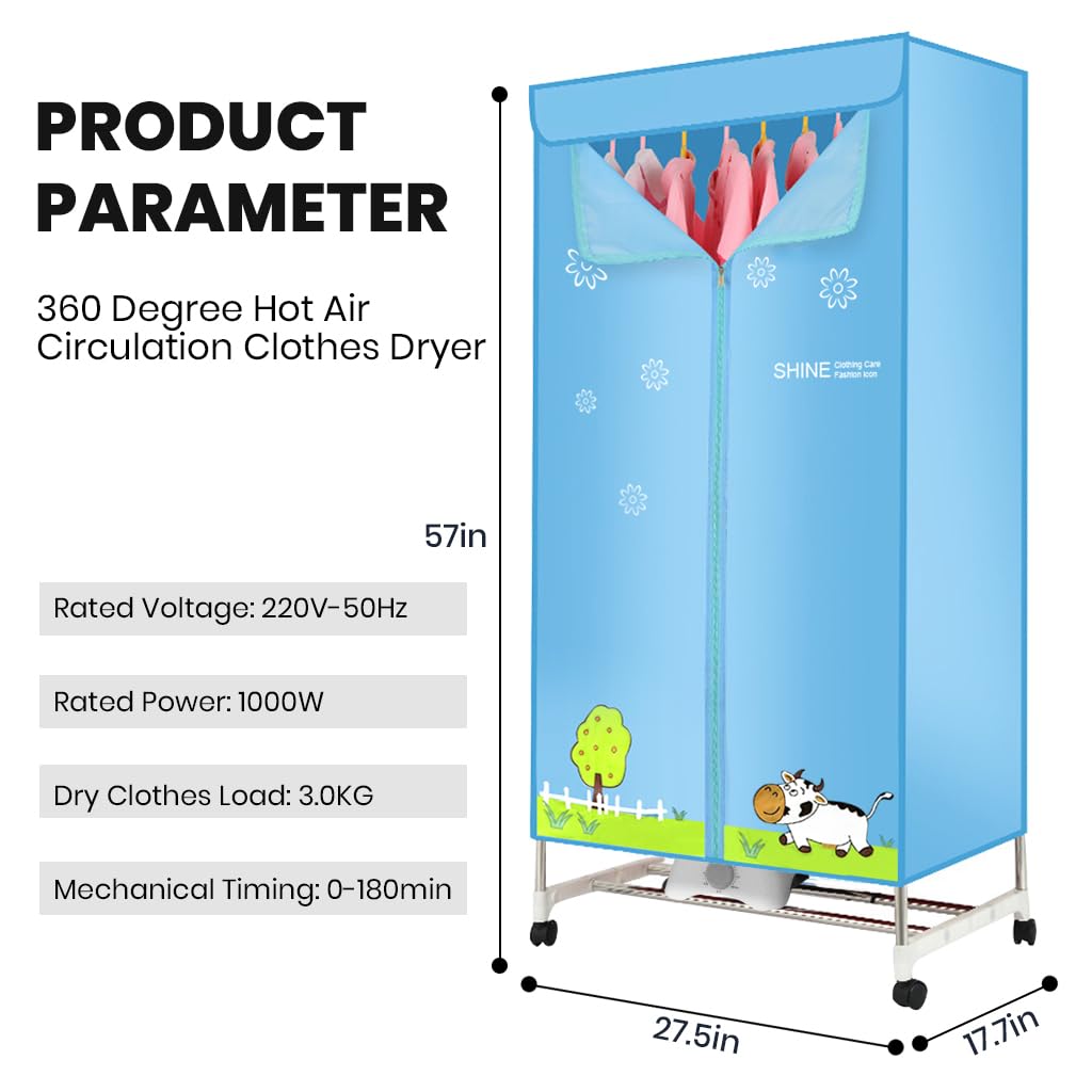 Supvox Clothes Dryer Machine 360 Degree Hot Wind Circulation Clothes Dryer Easy Assembly Double Layer Stainless Steel Rack with Ventilation Clothes Dryer Smart 180 mins Timer Design