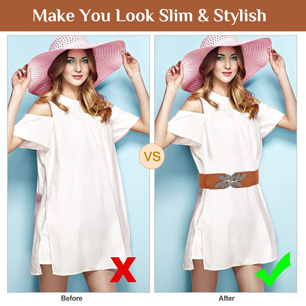 PALAY Sleek Women Wide Elastic Belt For Dress Ladies Stretchy Belt Interlocking Buckle, Vintage Blouse Blazer Dress Belt Jumpsuit Dress Belts