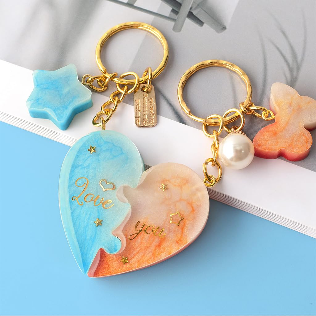 HASTHIP Resin Art Mold Kit DIY Resin Art Keychain Supplies Kit Assorted Silicone Molds with Multi Colors Glitters & Trinkets, Keychain DIY Resin Bag Charms DIY Handmade Resin Craft Kit