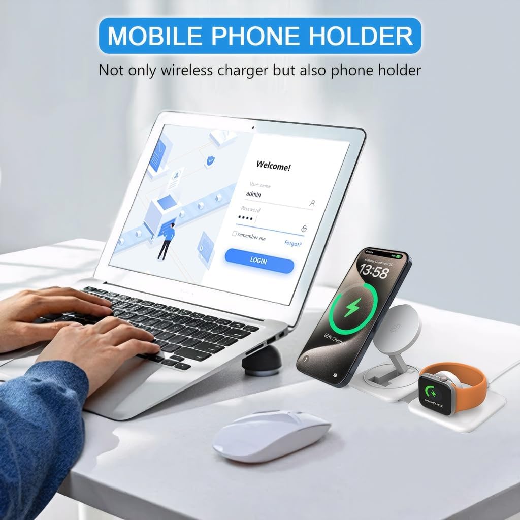 zitronix TYPE C Wireless Charger for Apple 4 In 1 Magnetic Wireless Charger with TYPE C & Light-ning Charging Cable Travel Wireless Charger Adapter for iPhone, iWatch, AirPods, Type C Devices