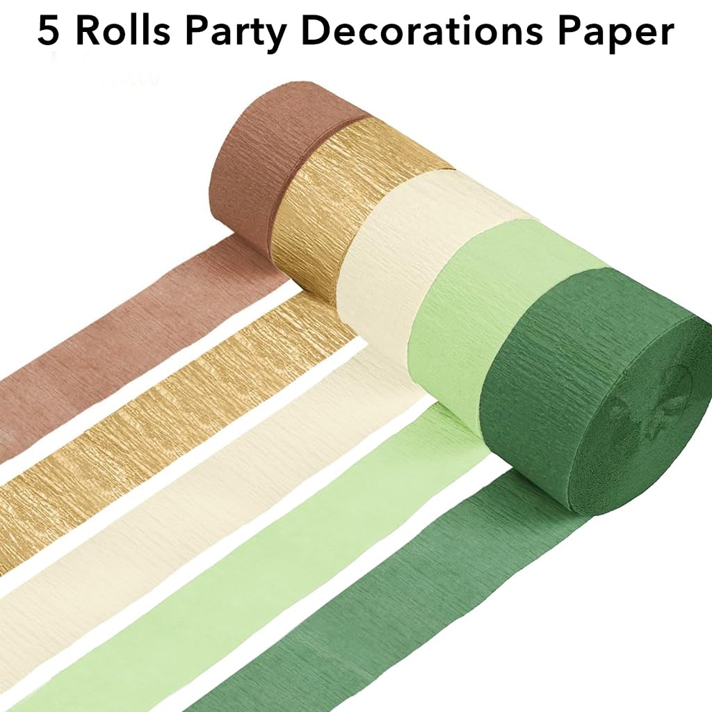 HASTHIP 5 Rolls Party Decorations Paper Streamers - Green & Gold Crinkle Paper for Camp Bachelorette, Baby Shower, Wedding, Bridal Shower, Engagement Party Supplies Décor, 1.7 inches x 82 ft Per Roll