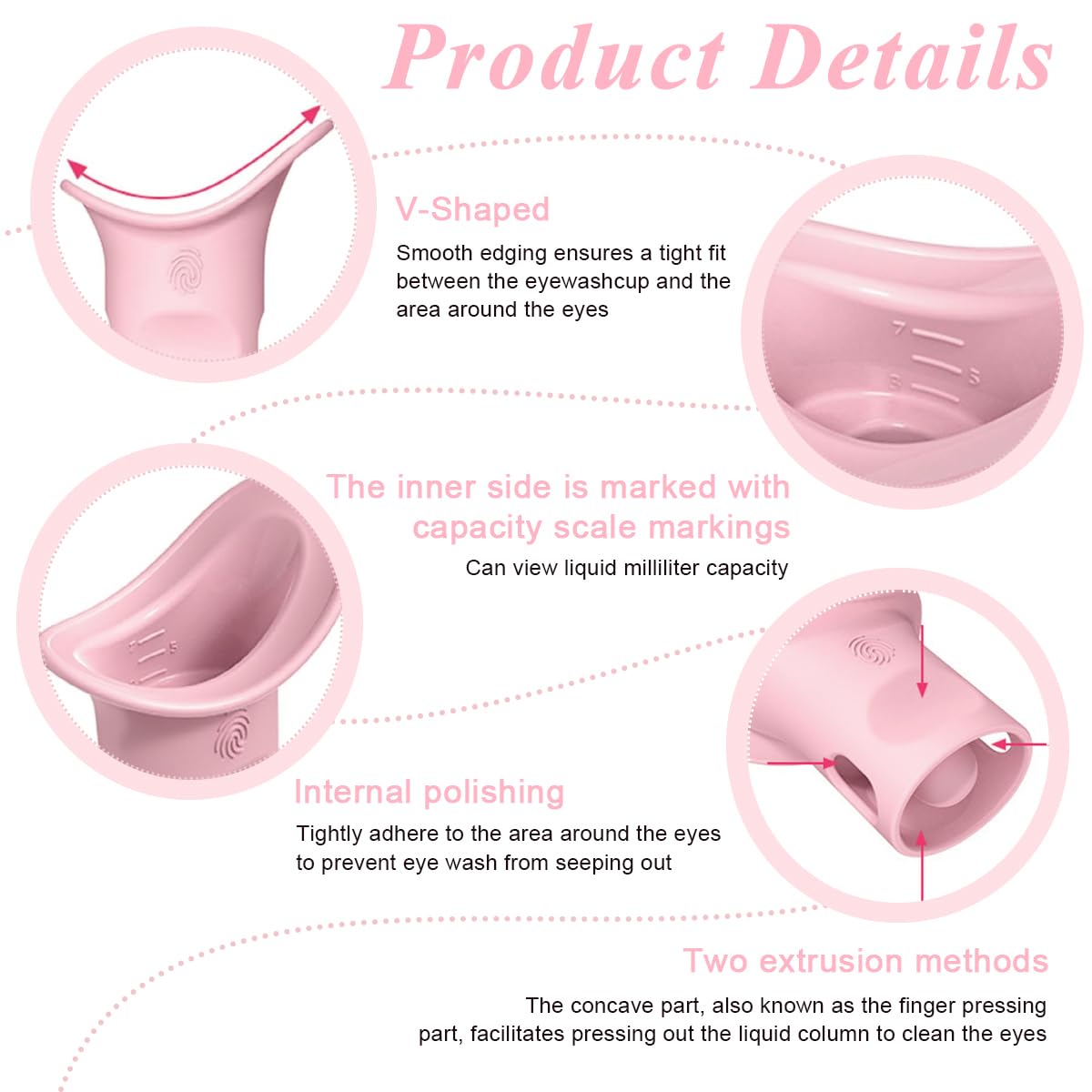 MAYCREATE Eye Wash Cup Silicone Eye Cups for Eye Wash, Hanging Reusable Eye Cleaning Cup, 8ml Portable Eye Rinse Cup Squeeze Eye Care Cup with Scale - Pink
