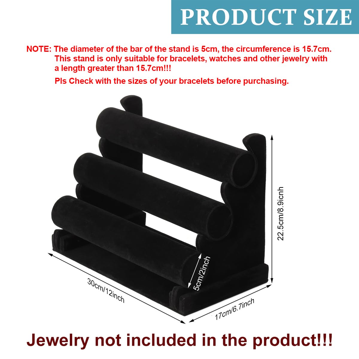 MAYCREATE Bracelet Organizer 3-Tier Bracelets Holder Jewelry Display Stand for Watch, Bangle, Bracelet - Detachable Velvet Desk Showcase Storage Rack, Black