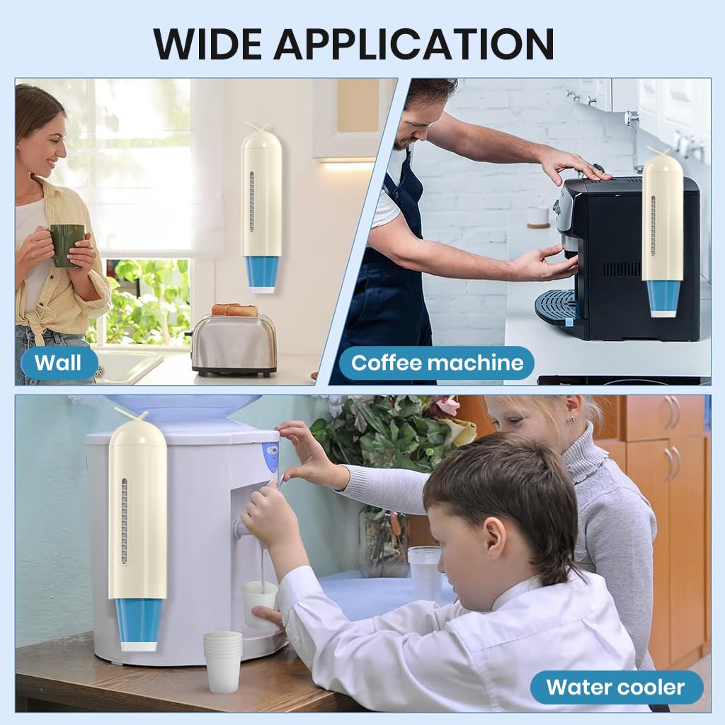 HASTHIP Cup Dispenser for Water Cooler Self-adhesive Wall Mounted Disposable Cup Organizer Paper Cup Dispenser for 30-40 Standard Cups Fashion Cup Dispenser Besides Water Dispenser