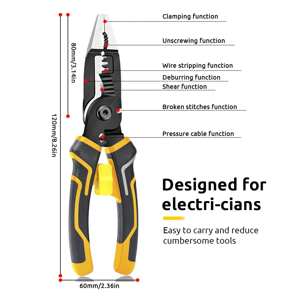ZIBUYU 7-in-1 Wire Stripper, Wire Stripping Tool, Wire Cutter Stripping Tool for Electric Cable Stripping Cutting and Crimping, Yellow
