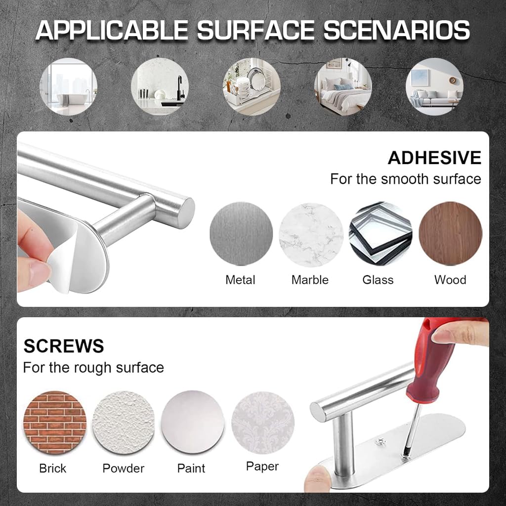 ZIBUYU Toilet Paper Holder Towel Rack Wall Self Adhesive Towel Rack Stainless Steel Toilet Paper Holder Bathroom Face Towel Rack Dish Cloth Holder