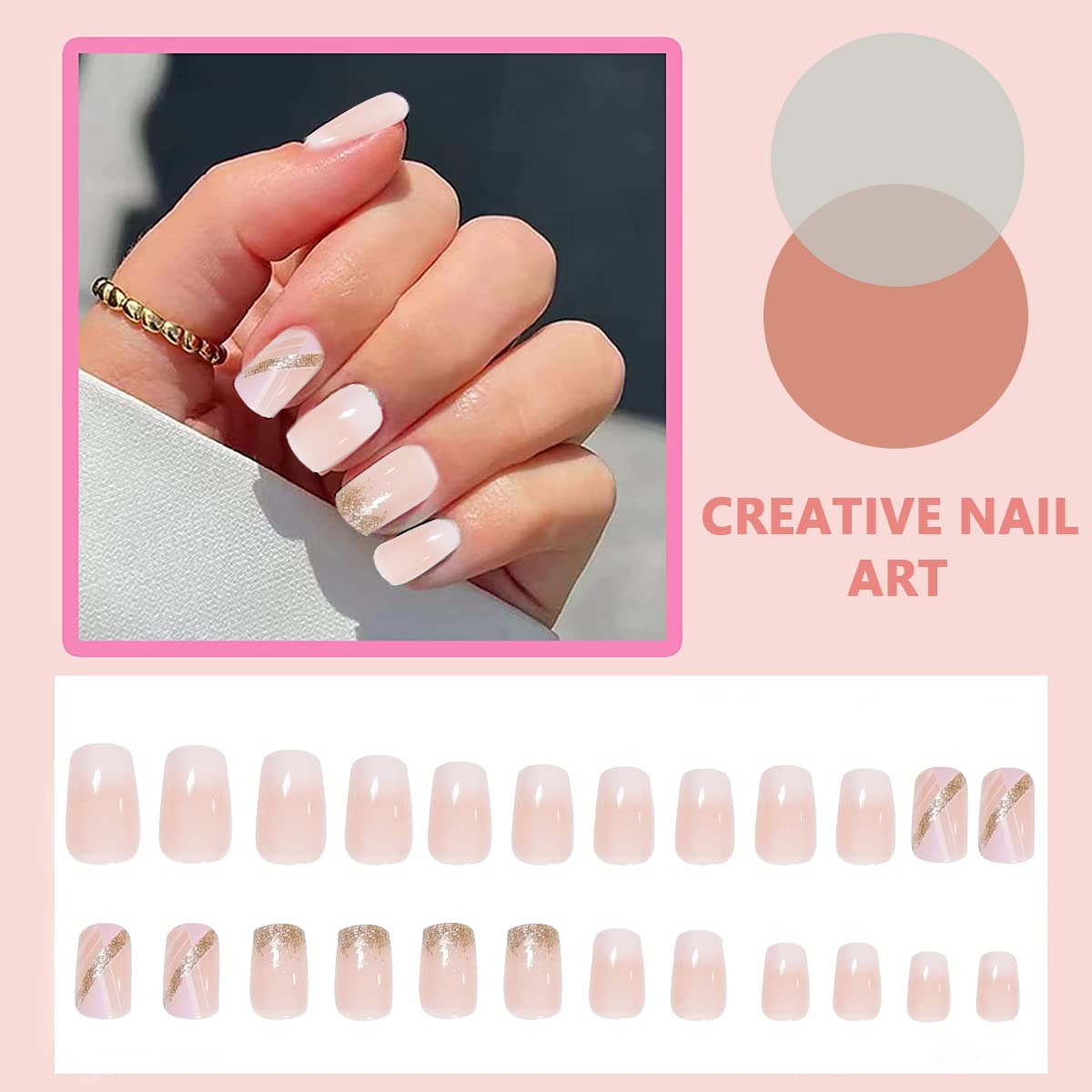 MAYCREATE 24pcs Press-On Gel Nails Nude Color French Nail Press on Gel Nail Nude Color French Fake Nails Full Cover Press On False Nails with Double Sided Adhesive Tabs