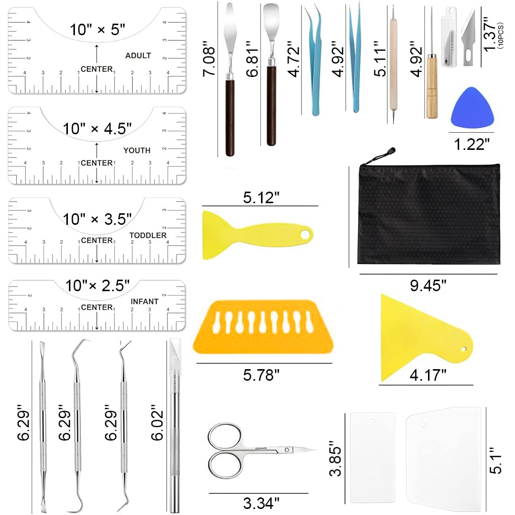 HASTHIP Utility Tool Pack Versatile DIY Tool Kit Set of 33Pcs DIY Heat Transfer Printing Tool Bag T-Shirt Collar Ruler Guides Home Utility Tool Pack for Art, DIY Crafting, Gardening