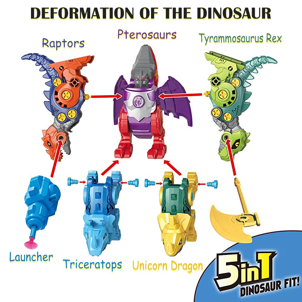PATPAT Dinosaur Toys for Kids, Dinosaur Robot Transformers Toys STEM Construction Building Toys for Kids, Dinosaur Toys with Screwdriver Building Blocks Gifts for Kids 3 - 8 Year Old (5 PCS 9-16cm)