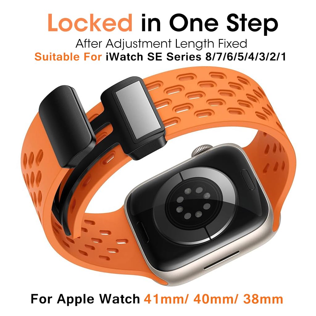 ZORBES Watch Band 38mm Universal Watch Strap for Apple Watch 41mm/ 40mm/ 38mm Fashion Silicone Sport Wristwatch Band Adjustable Magnet Clasp Watch Band, 2pcs, Black & Orange