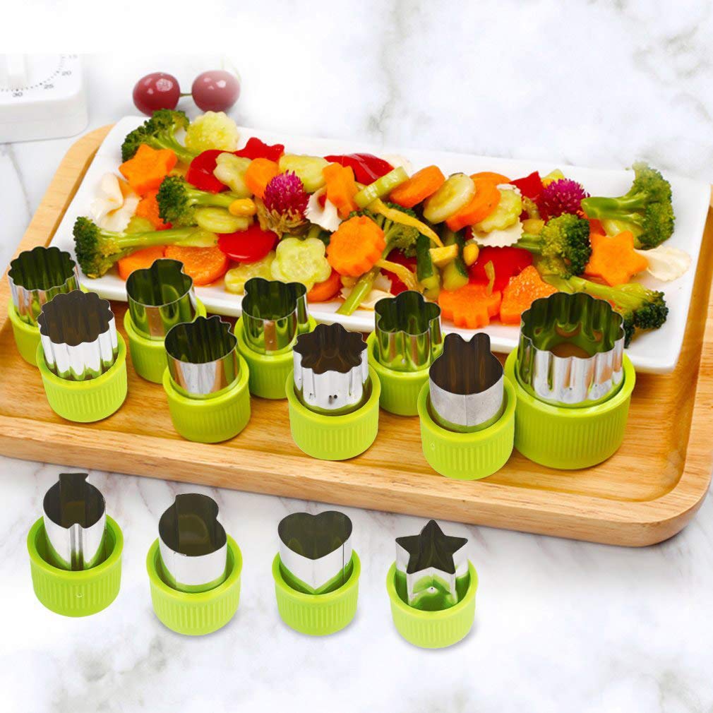 HASTHIP 10 Pcs Cookie Cutter Shapes Set, Stainless Steel Fruit Cutter Shapes Embossing Mold, Bread Sandwich Cutter for Kitchen, Baking Mold, Pastry Mold (Green)