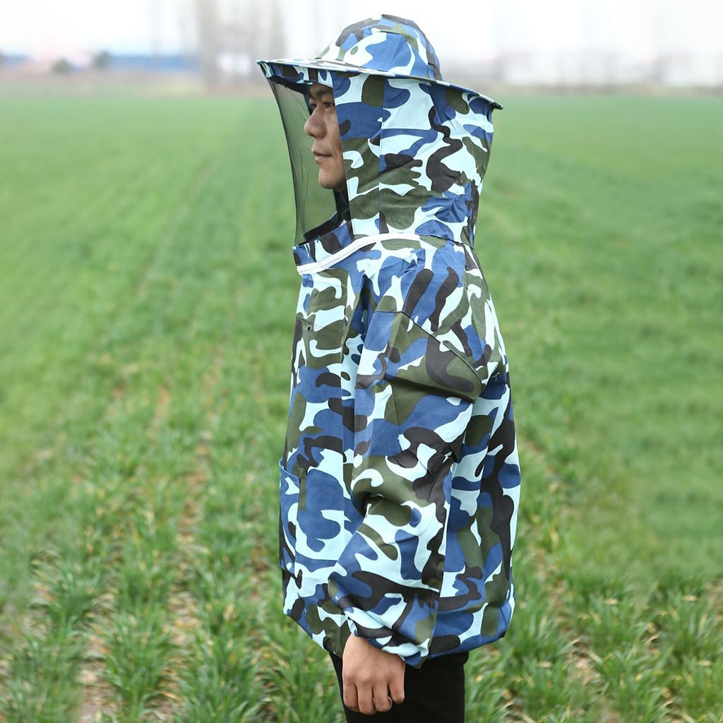 HASTHIP Bee Suit with Detachable Veil Hat, Camouflage Beekeeping Top, Protective Equipment, Elastic Cuff & Elastic Hem Closure