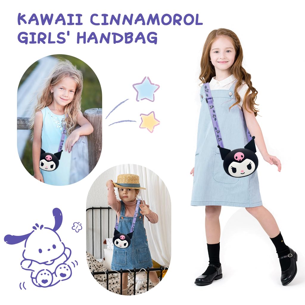 PALAY Mini Earphone Bag Coin Bag Cartoon Kuromi Mini Coin Bag Silicone Earbud Bag Carry Bag with Detachable Shoulder Strap Cute Mini Coin Bag Mini Purse for Kids, Girls, Gift for Girls