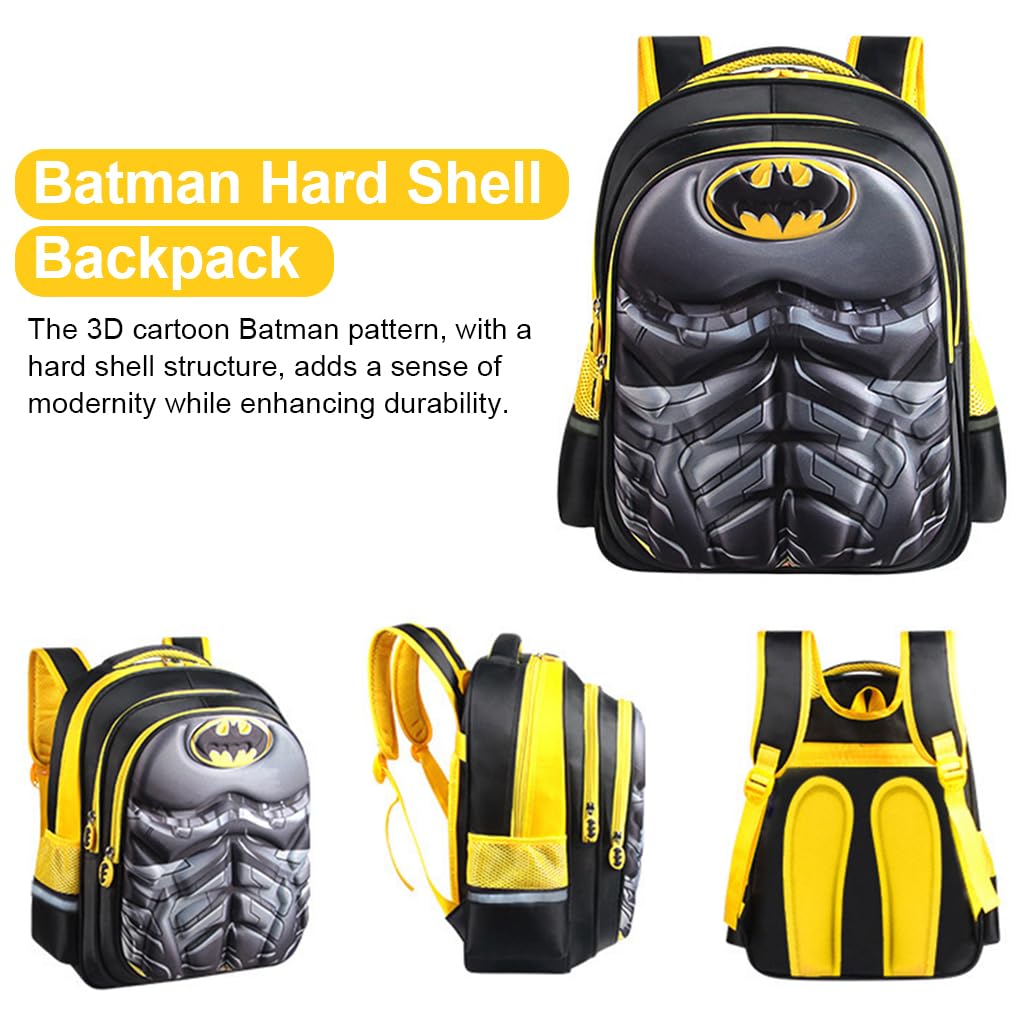PALAY School Kids Backpack 3D Cartoon Batman Print Hard Shell Backpack Lightweight School Backpack Padded Shoulder Strap And Lift Handle Waterproof School Backpack School Gift for Kids 6-10 Years Old