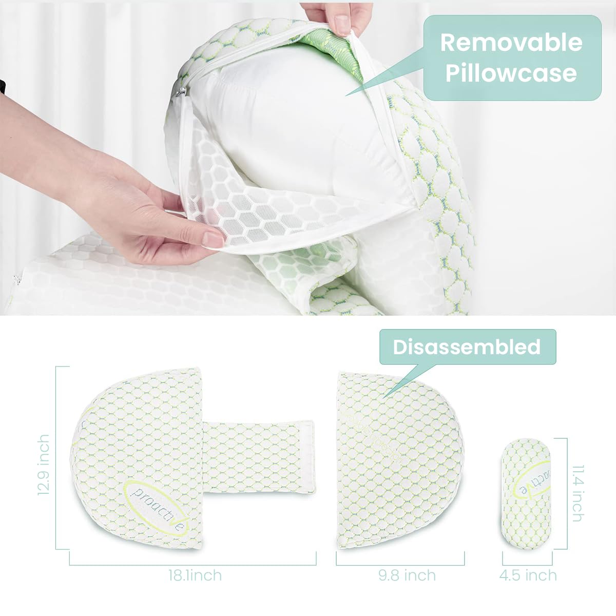 SNOWIE SOFT Pregnancy Pillow Maternity Pillows for Pregnancy Sleeping, Soft Breathable Pregnancy Body Pillow for Back, Hips, Legs, Detachable Adjustable Pregnancy Wedge Pillows, Pregnancy Gifts