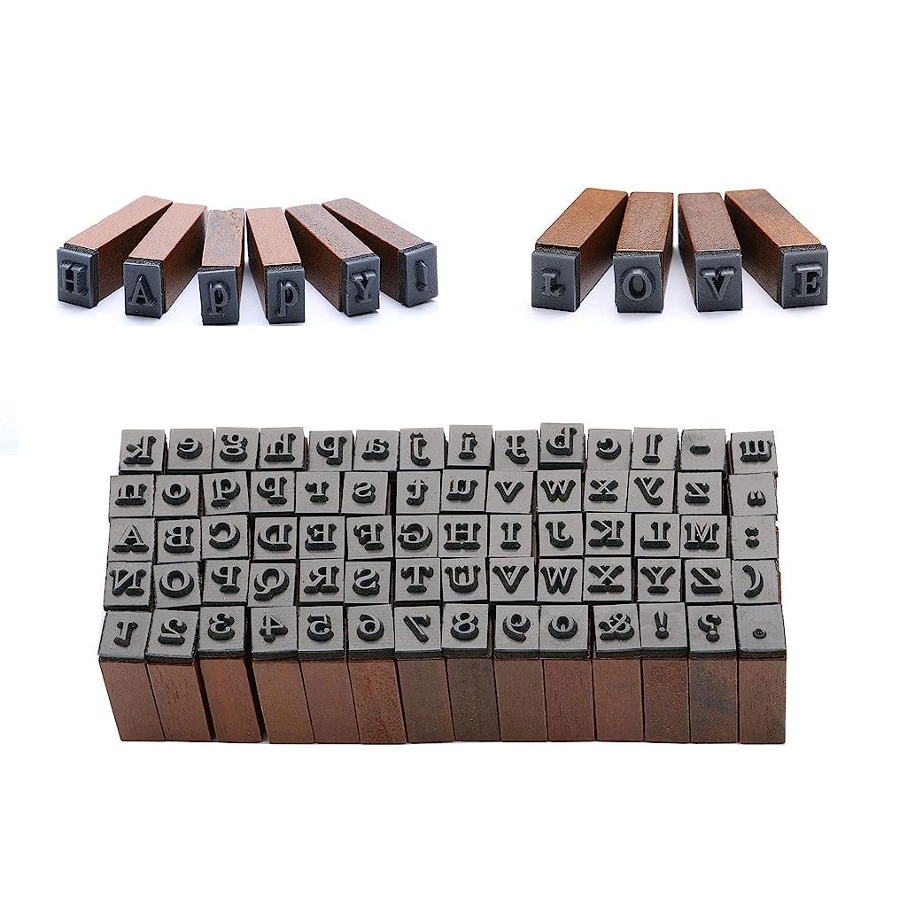 Climberty 70Pcs Rubber Stamps with Wood Storage Box, Alphabet Number Special Characters Vintage Wooden Rubber Stamps for Scrapbooking, Crafts, Card Making, Gift Wrapping