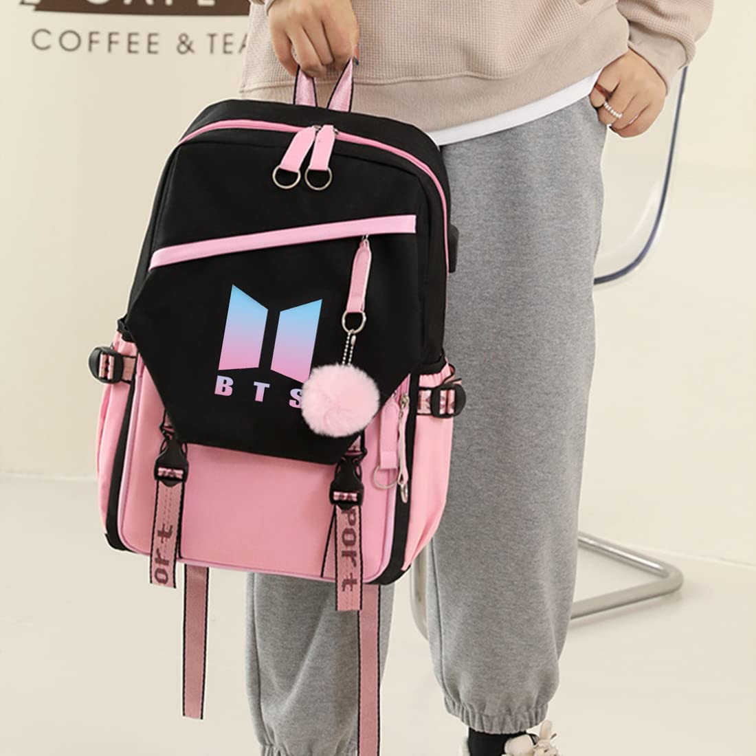 PALAY BTS Backpack for Boys Kpop BTS Bangtan School Backback for Student with Cable Vent, Backpack Travel Bag Backpack Laptop Bag