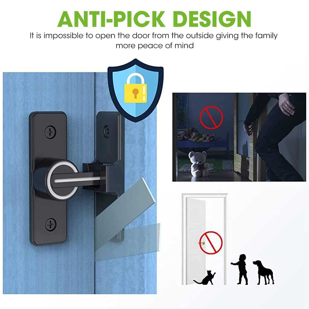 HASTHIP Sliding Door Locks, 90 Degree Heavy Duty Barn Door Lock Hardware with Reflective Strip Mark, Barn Sliding Door Latch Lock Suitable for Garden, Bathroom, Outdoor, Garage, Windo (Black)