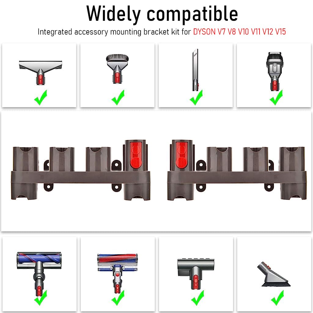 HASTHIP Wall Mounted Holder Organzier for Dyson V7/V8/V10/V11/V12/V15 Vacuum Cleaner Attachment - All-in-One Accessories Mount Holder Set