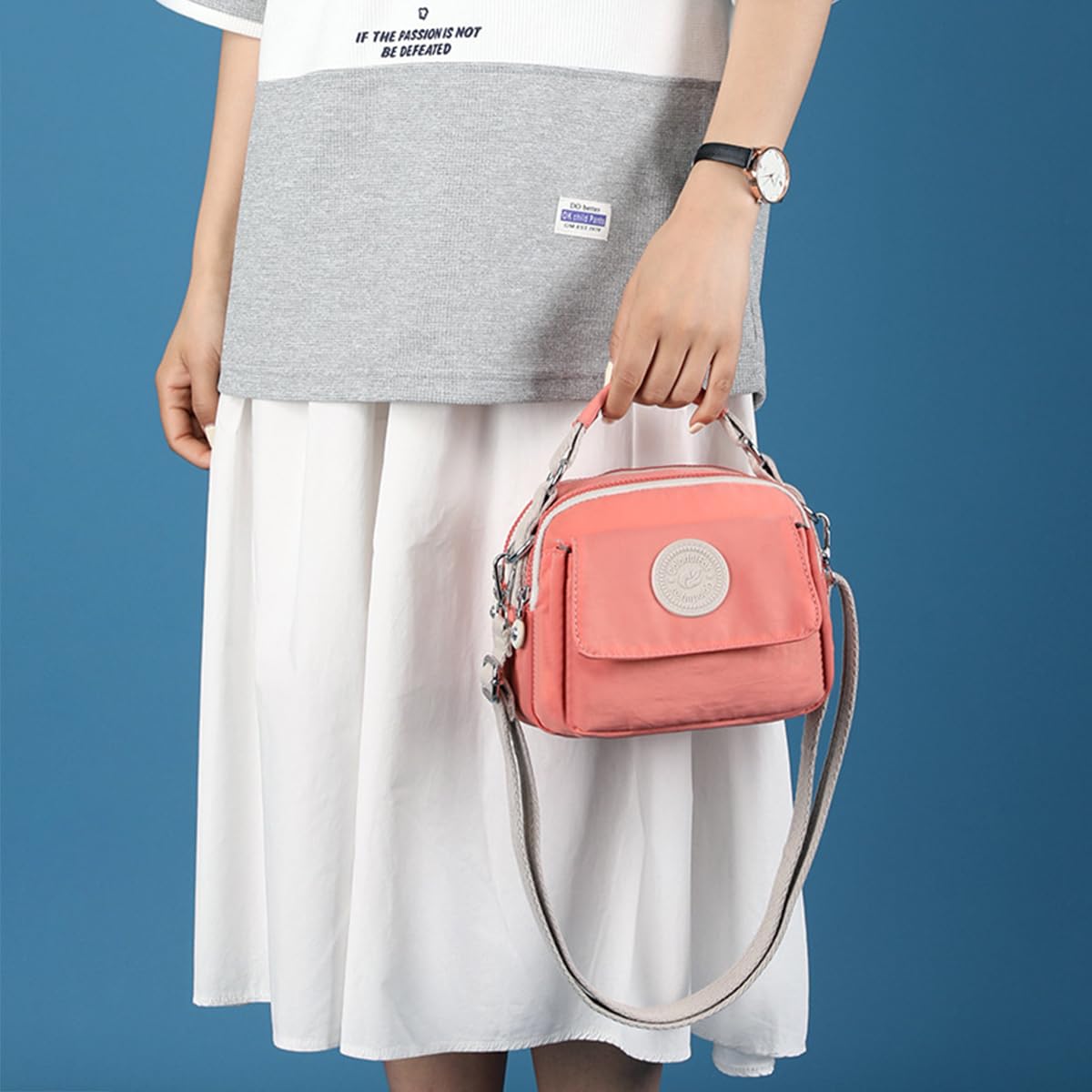 PALAY Womens Crossbody Bag with Handle Fashion Shoulder Bag Sling Bag Travel Casual Handbag Triple Layer Small Shoulder Messenger Bags Waterproof Nylon Bag, Pink