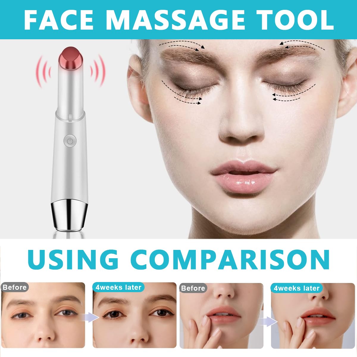 HANNEA Electric Eye Massager Wand, Face Massage Tool Wand Pen, Chargeable Facial Massager, Eye Massager for Dark Circles, Eye Bags, Puffiness Under Eyes