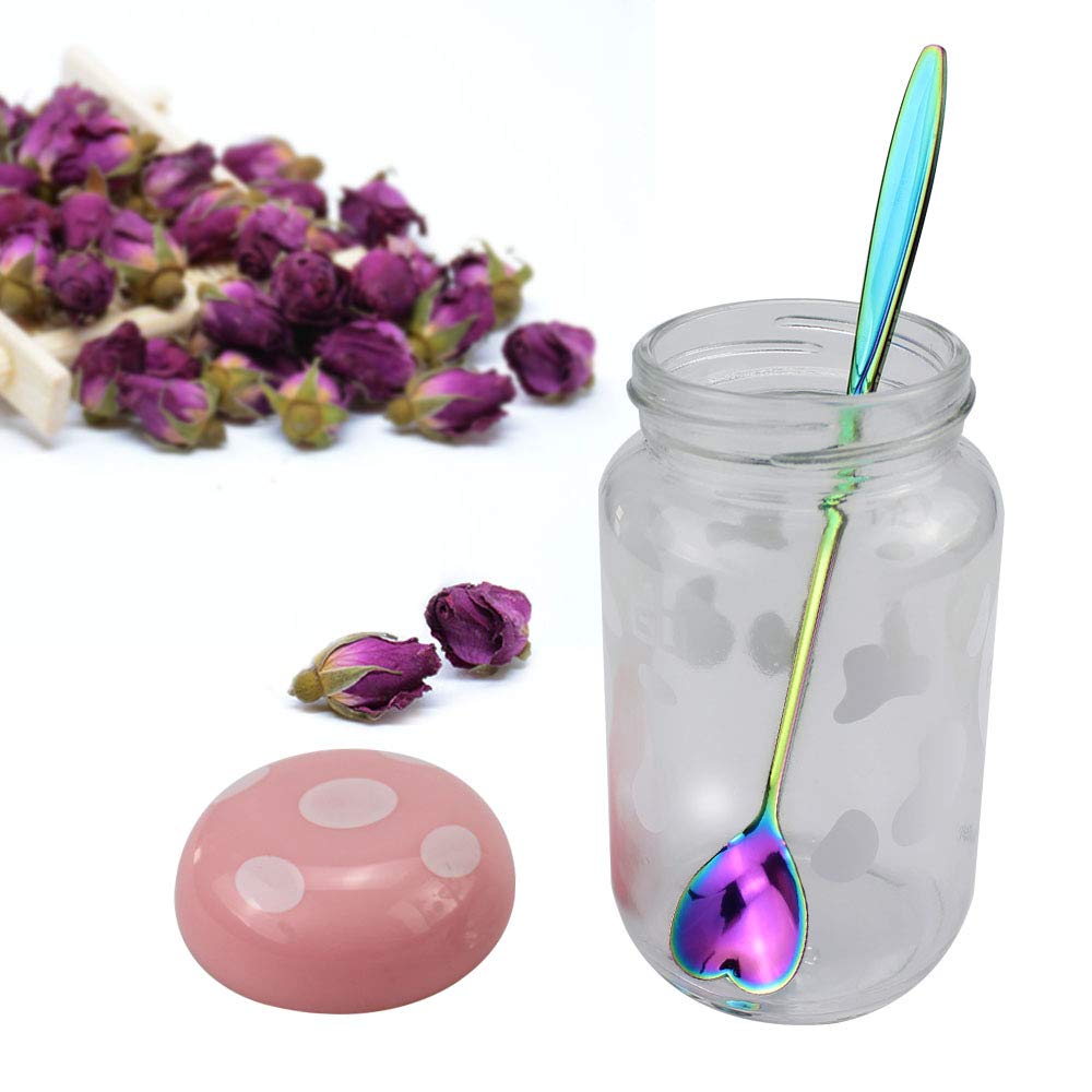 HASTHIP 8Pcs Rainbow Flower Spoon Set, 410 Stainless Steel Reusable Long/Short Handle Spoon, 2 Different Size Colorful Scoop Spoon Teaspoons Coffee Sugar Stirring Spoon Dessert Cake Spoons