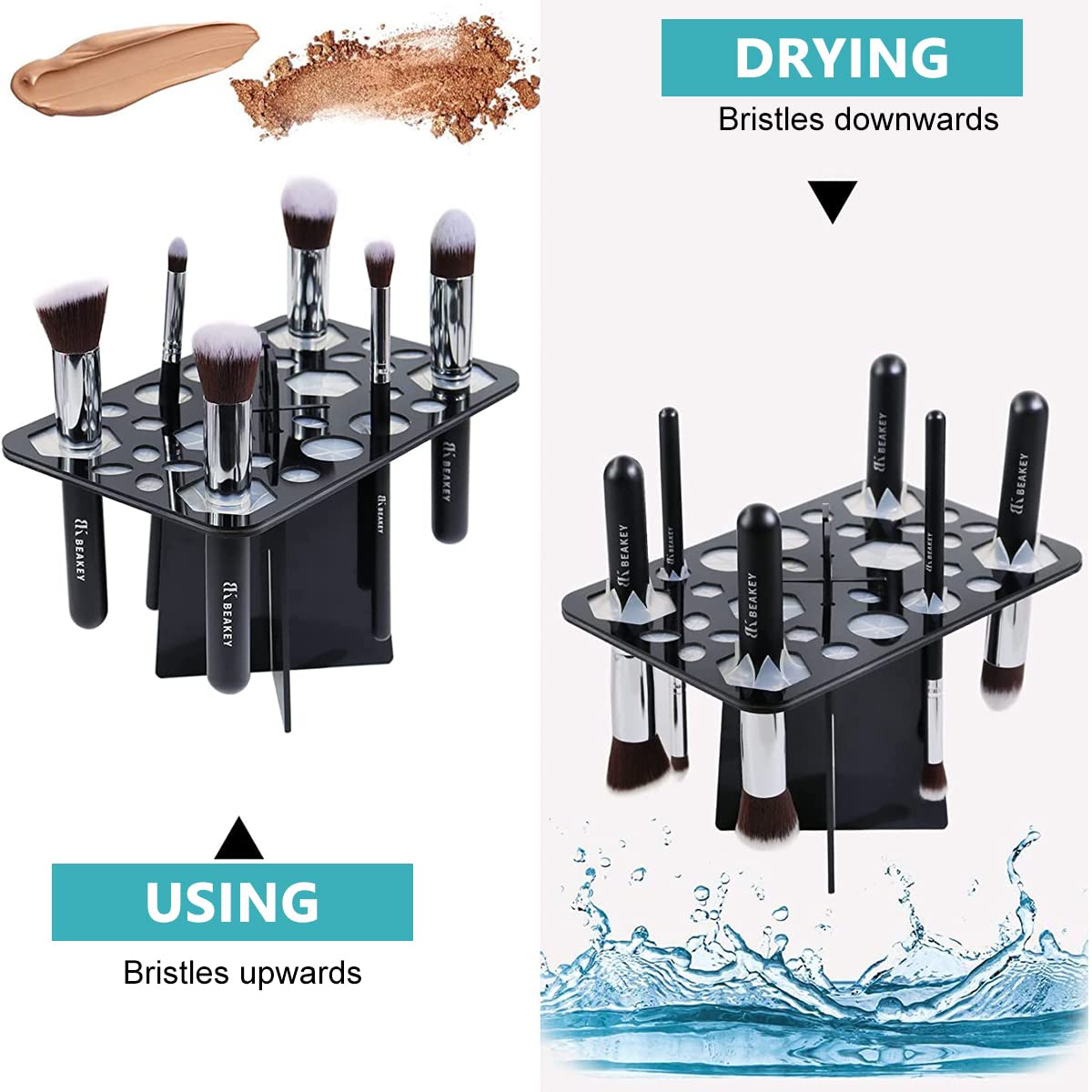 MAYCREATE Makeup Brush Holder Organizer 360° Rotatable Makeup Brushes Set Drying Rack Brushes Dryer with 28 Slots, Desktop Brush Stand Support Display for Makeup Lovers Artist Paintbrushes - Black