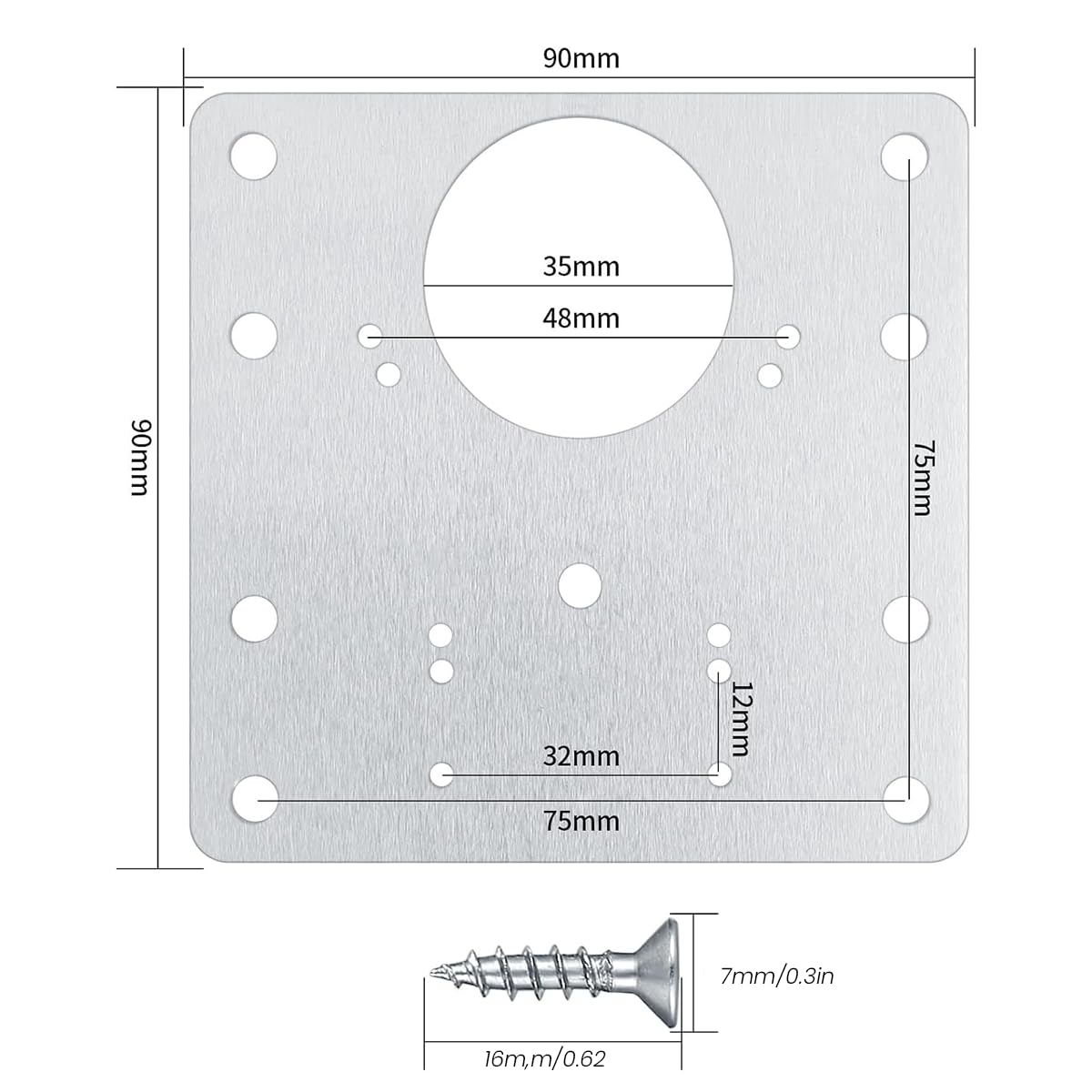 Serplex 12Pcs Hinge Repair Plates and Screws Pack Auto Concealed Hinge Plates with Pre-Punched Holes Universal Stainless Steel Door Hinge Plates for Doors, Cabinets, Cupboard Door, Wardrobes