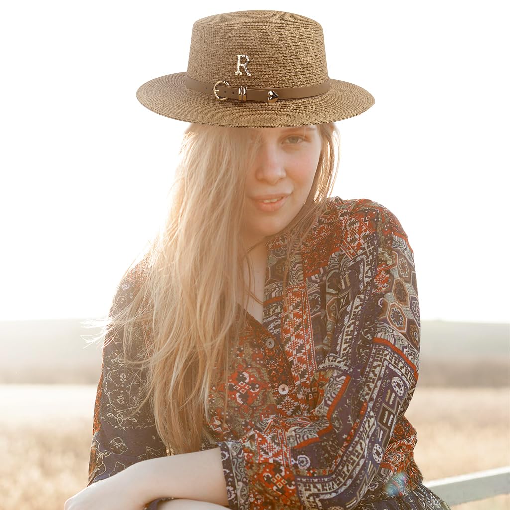 PALAY Straw Hat Bucket Hat for Women Flat Top Sun Hat Wide Brim Beach Hat for Women Ladies Foldable Summer Outdoor UV Protection Cap - Khaki