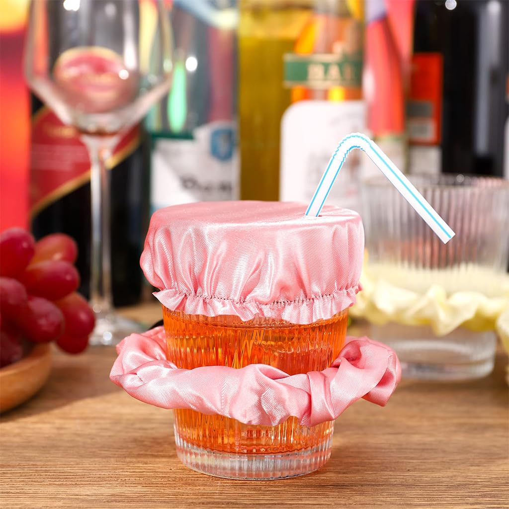 HASTHIP 3Pcs Drinking Cup Cover with Straw Hole & Anti-slip Wrist Strap Reusable and Washable Fabric Elastic Closure Drinking Cup Cover for Water Cup, Drinks