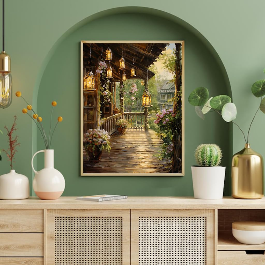HASTHIP DIY Paint by Numbers Kit Countryside Hallway DIY Oil Paint Paint by Numbers Canvas Oil Paint Wall Decoration DIY Number Painting Natural Scenery Oil Paint Home Decoration, 40 x 50 cm