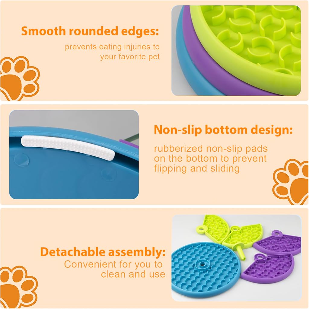 Qpets Dog Slow Feeder Bowl, Dog Toy Pet Slow Feeder for Dogs Large Puppy Puzzle Toy, Interactive Dog Toys Food Dispenser with Anti-Slip Pads - Round Edge & Triple Layer Rotatable
