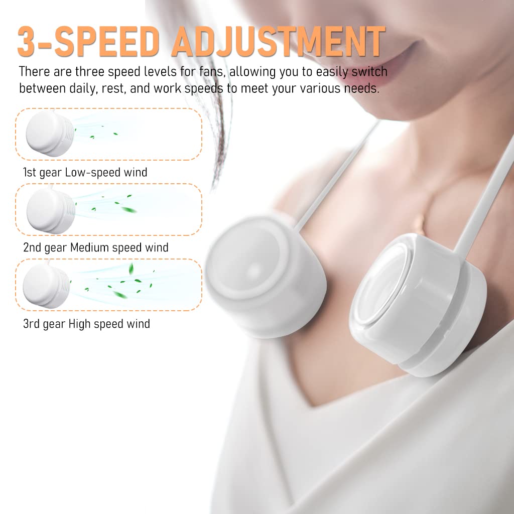 HASTHIP 1600mAh Wire Wound Storage Neck Fan, Mini Usb Neckband Fan Hands Free Bladeless Neck Fan, with 3-Speed Foldable Neck Fan for Travel, Walking, Commuting, Outdoor Indoor, kitchen
