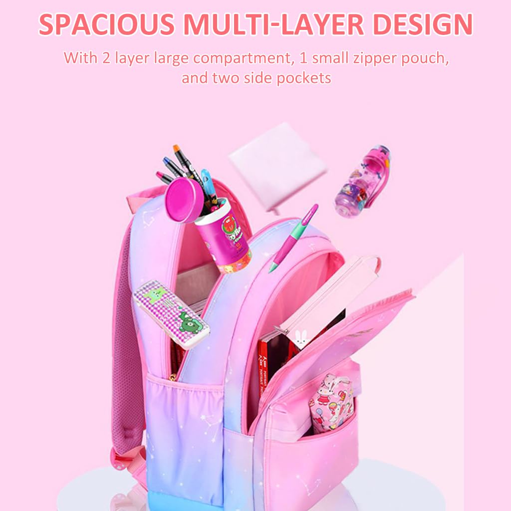 PALAY School Backpack for Girls Large School Backpack for SchoolGirls 6-12 Years Old Colorful Gradient Pink Fashion Primary Schoolgirls Backpack School Gift, Christmas Gift Rakhi Gift