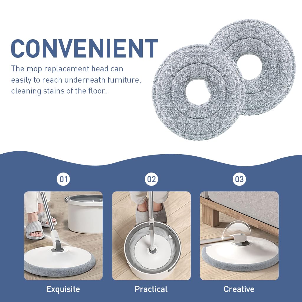 Verilux 4Pcs Microfiber Mop Pads 9.84 Inches Round High Absorbent Microfiber Mop Pads Replacement for Rotary Mop Wet Dry Use Microfiber Mop Pads, Compatible Most Round Spin Mop & Bucket