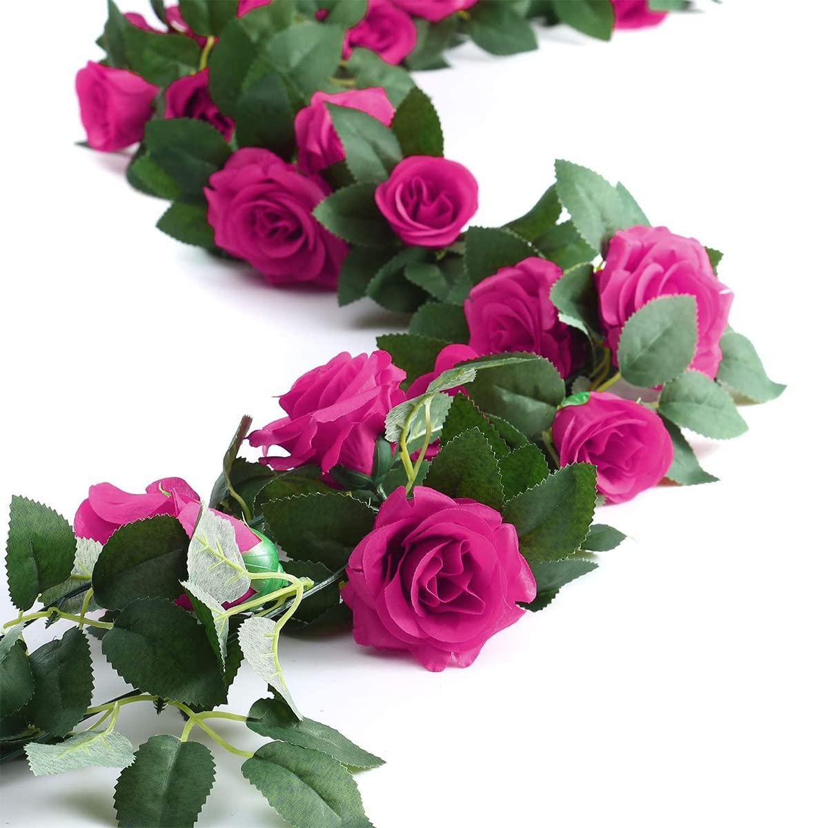 HASTHIP Plastic Artificial Rose Flowers Vine Garland, 1.8M Fake Artificial Flower Hanging Rose Ivy Flowers Garland Ornament For Door, Room, Garden, Wedding Decroation, Rose Red