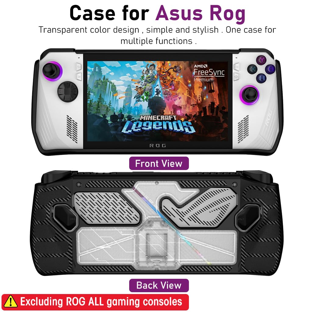 ZORBES Case for Rog Ally, Rog Ally Game Console Protector, Anti-Scratch TPU Cover with Folding Kickstand, Transparent PC + TPU Case, Non-Slip Protective Case Skin Cover Handheld Cover, Not Included Rog Ally