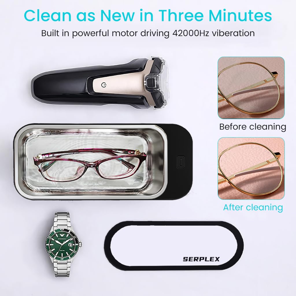 HASTHIP 42 kHZ Portable Professional Ultrasonic Mini Jewelry Cleaner with Stainless Steel 450ml Chamber for Cleaning Jewelry, Eyeglasses, Watches, Ring, Necklaces