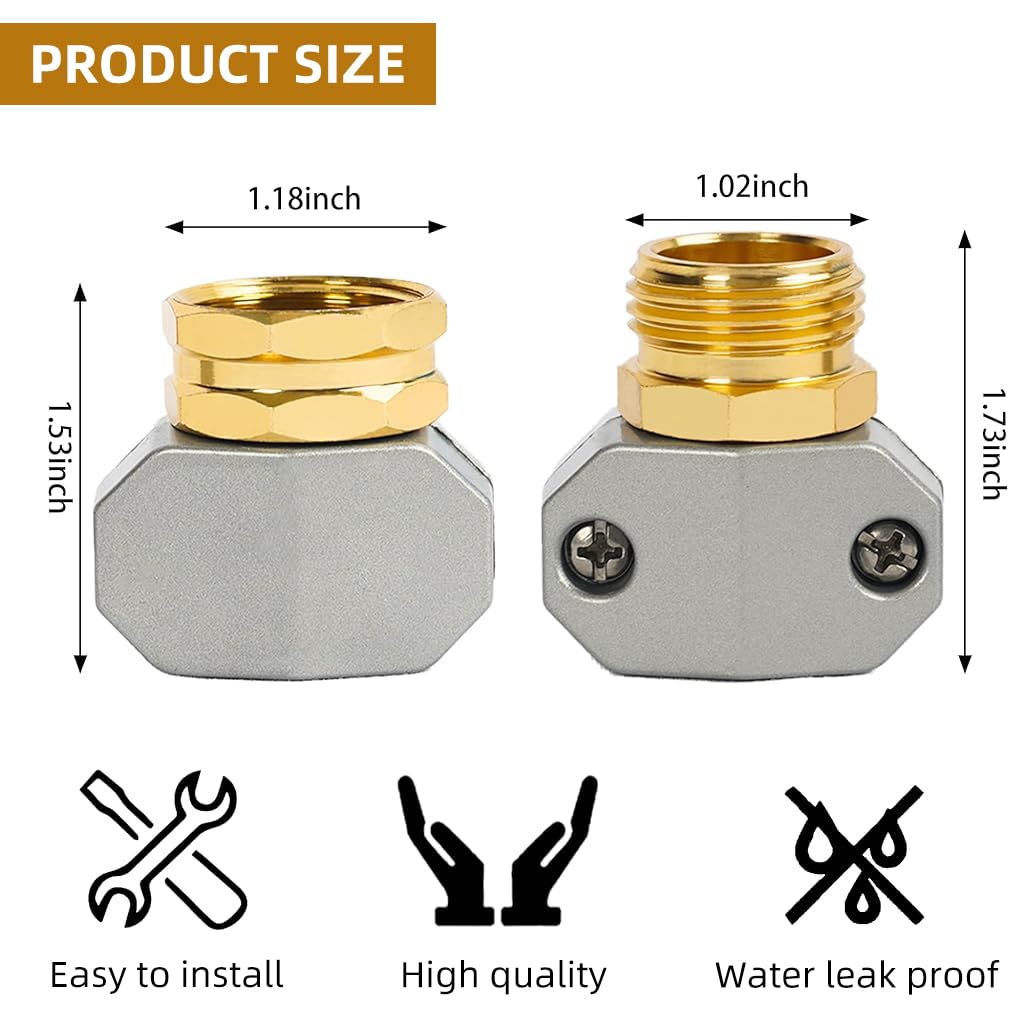 HASTHIP Garden Hose Adapter Repair Kit Aluminum Alloy Connectors Male/Female Fittings Fits 5/8
