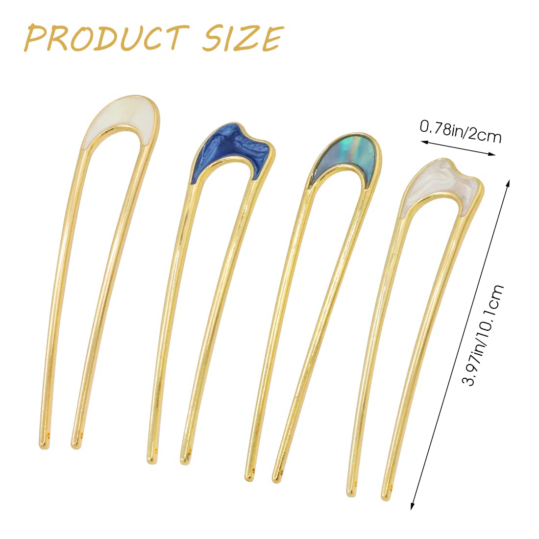 ZIBUYU Hair Pins for Women Girls Stylish French Metal U Pins for Hair Forks Hair Clips, Pins Sticks Hair Accessories Juda Pins for Hair Bun Women & Girls (Blue & White) 4 Pcs