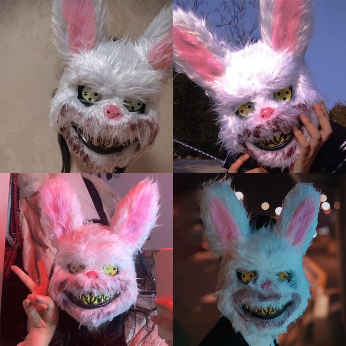 PATPAT® Halloween Party Mask, Scary Mask Bloody Bunny Mask, Plush Head Mask, Cosplay Costume Props Halloween Party Decorations (White)