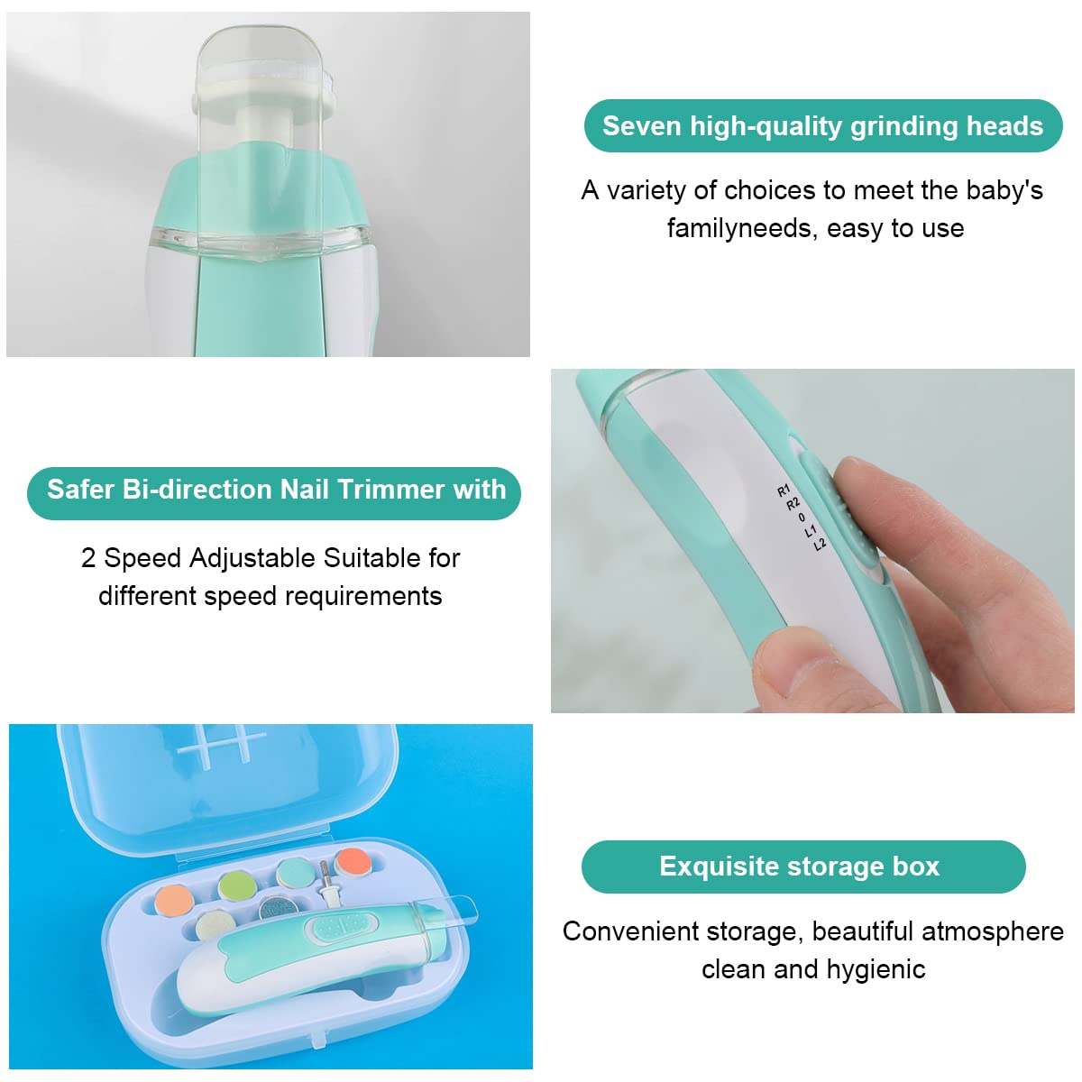 Zibuyu Electric Baby Nail Cutter with LED and 7 Grinder Bit, (Without Battery)