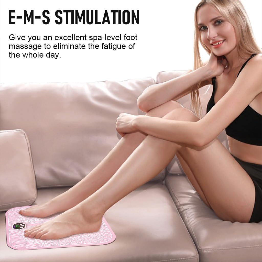 HANNEA Foot Massager for Pain Relief, EMS Foot Massage Pad, Electric Portable Wireless Rechargeable Massager Pad with 6 Modes, 19 Strength Levels (Black)