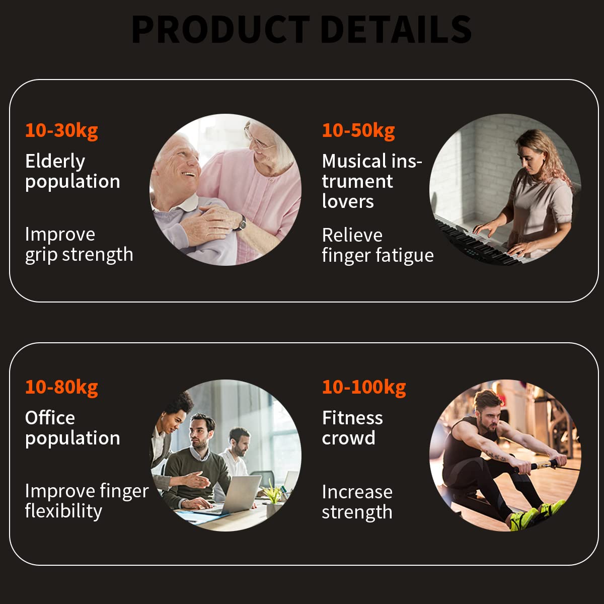 Proberos Hand Grip, Hand Grip Strengthener with Counter, Hand Gripper Upto 100 Kg, Finger ExerciserPower GripperHand Exerciser Equipment, Hand Grip Gym With Counter (Black)